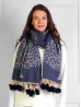 Cashmere Feeling Tree of Life Scarf with Pom-Poms